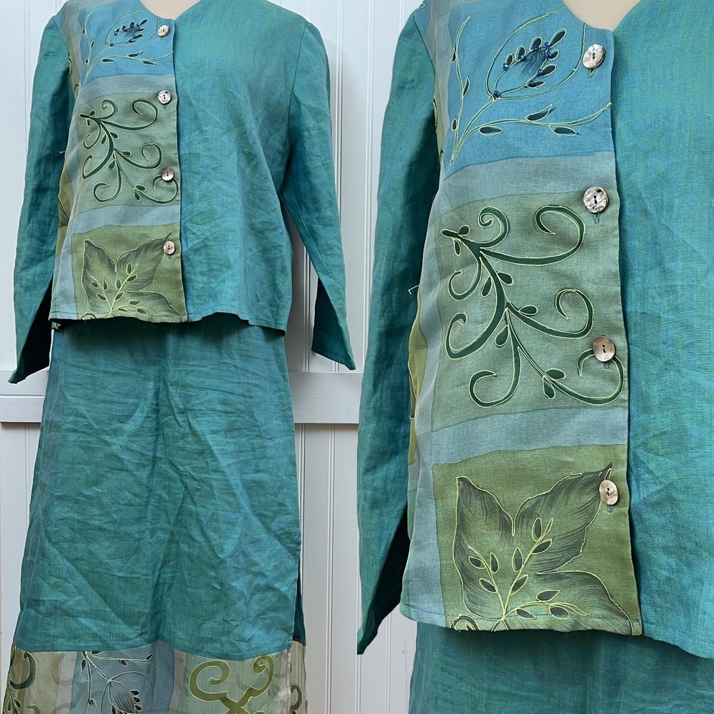 Marylou Ozbolt Storer Fiber Arts Luxury Linen Silk Two Piece Skirt Set Beachy M